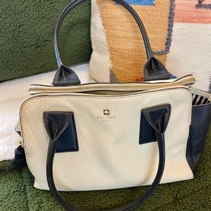 Kate Spade cream and black leather tote/shoulder purse.